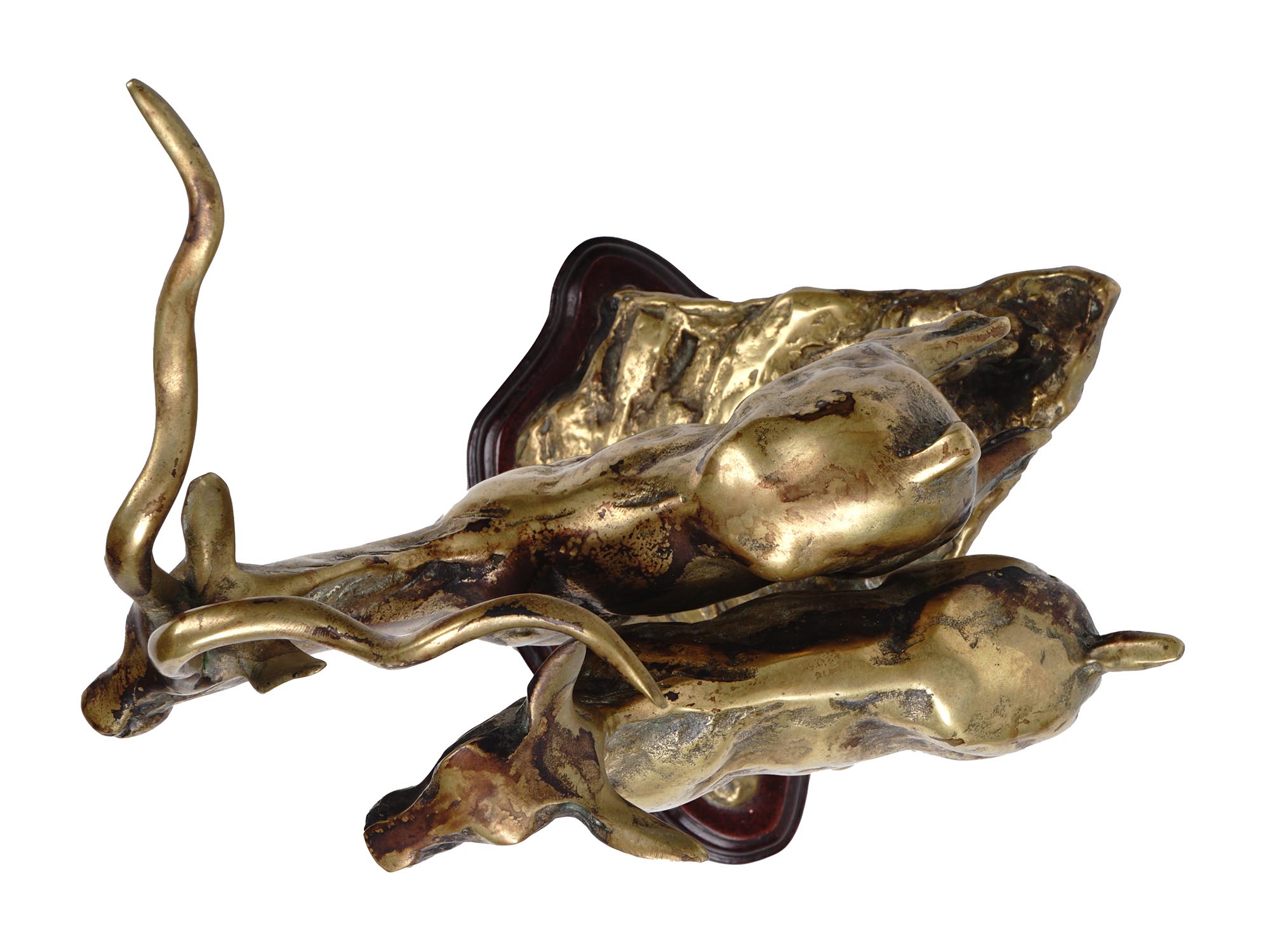 LAST WAX GILT CAST BRONZE FIGURAL GROUP OF DEER PIC-4